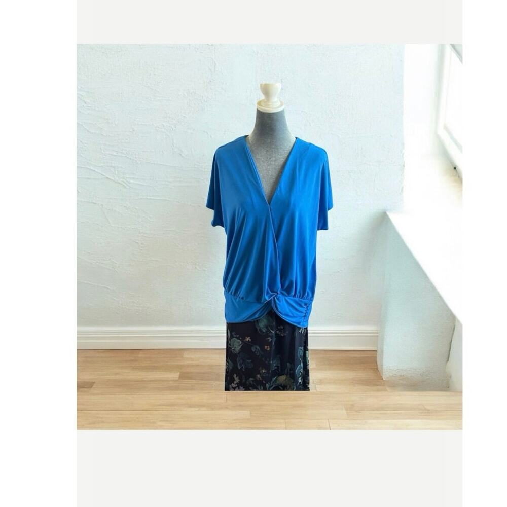 International Concepts royal blue faux-wrap surplice neck twisted front top XXL